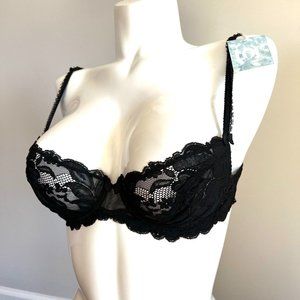 NWT Vintage Lou Bra from Paris France! All lace with Floral Scalloped Black 34B